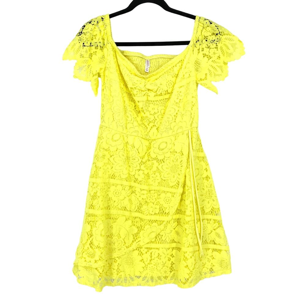 Xhilaration Dress Women's Size Medium Yellow Lace A-Line Cap Sleeve